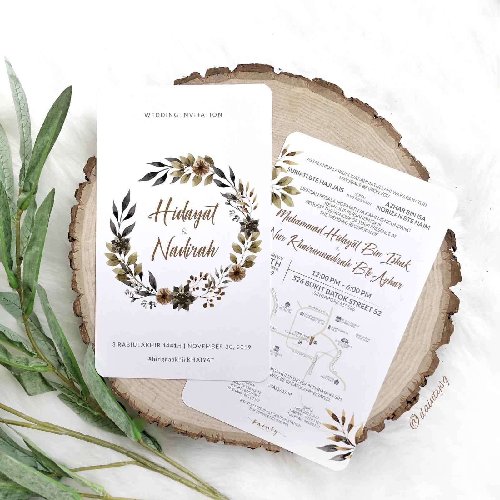 Eucalyptus Brown Wreath Wedding Invitations | Kad Kahwin Singapore