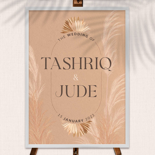 Brown Hues Bohemian Pampas Welcome Board | Wedding Welcome Sign 