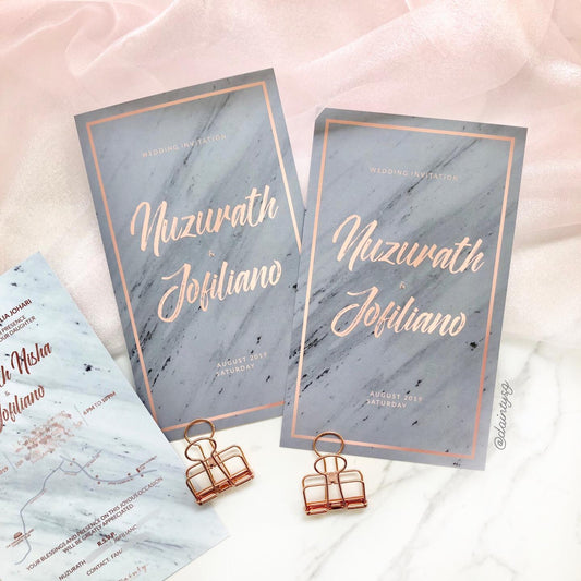 Rose Gold And Charcoal Grey Wedding Invitation | Kad Kahwin SG