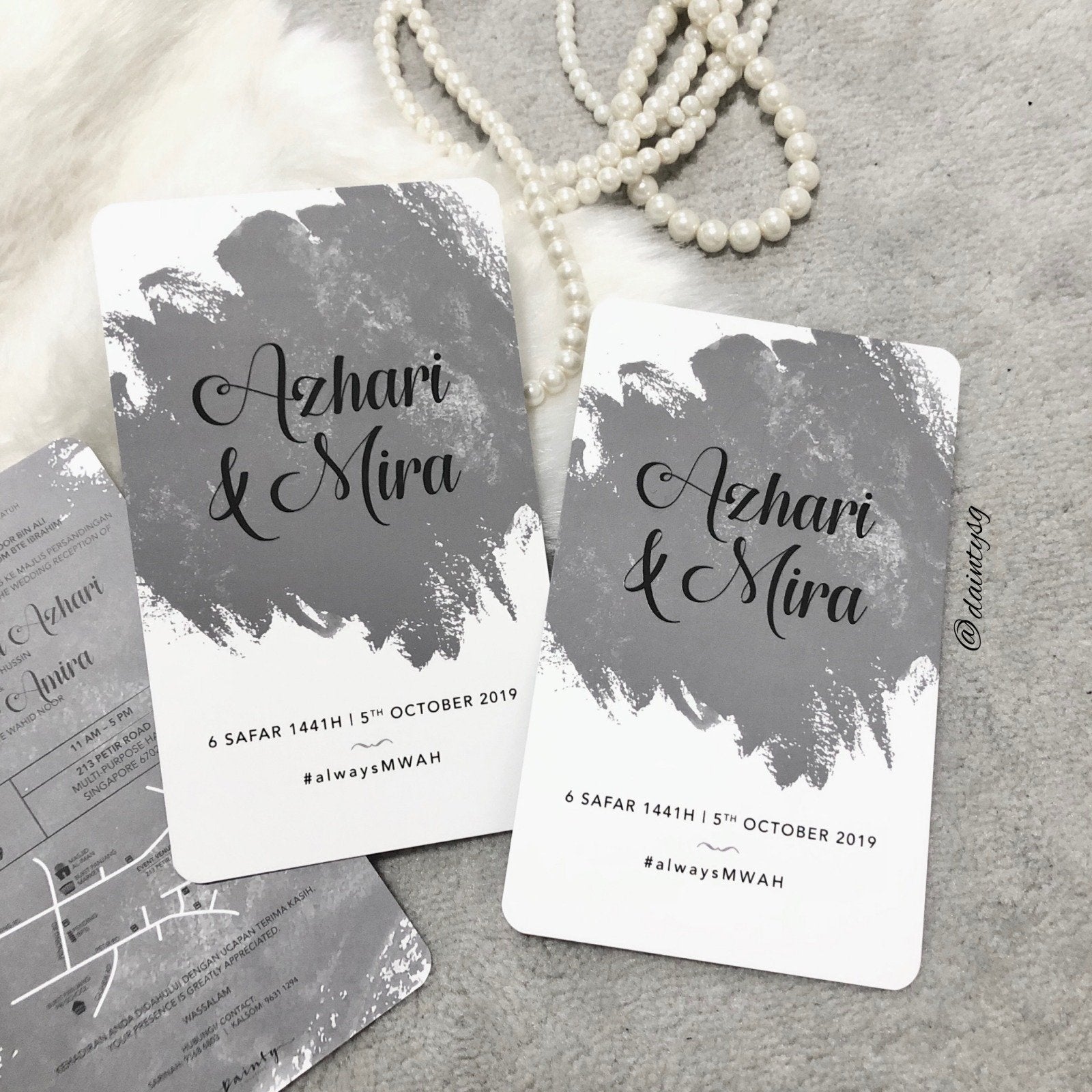 Light Grey Abstract Modern Wedding Invitations | Kad Kahwin SG