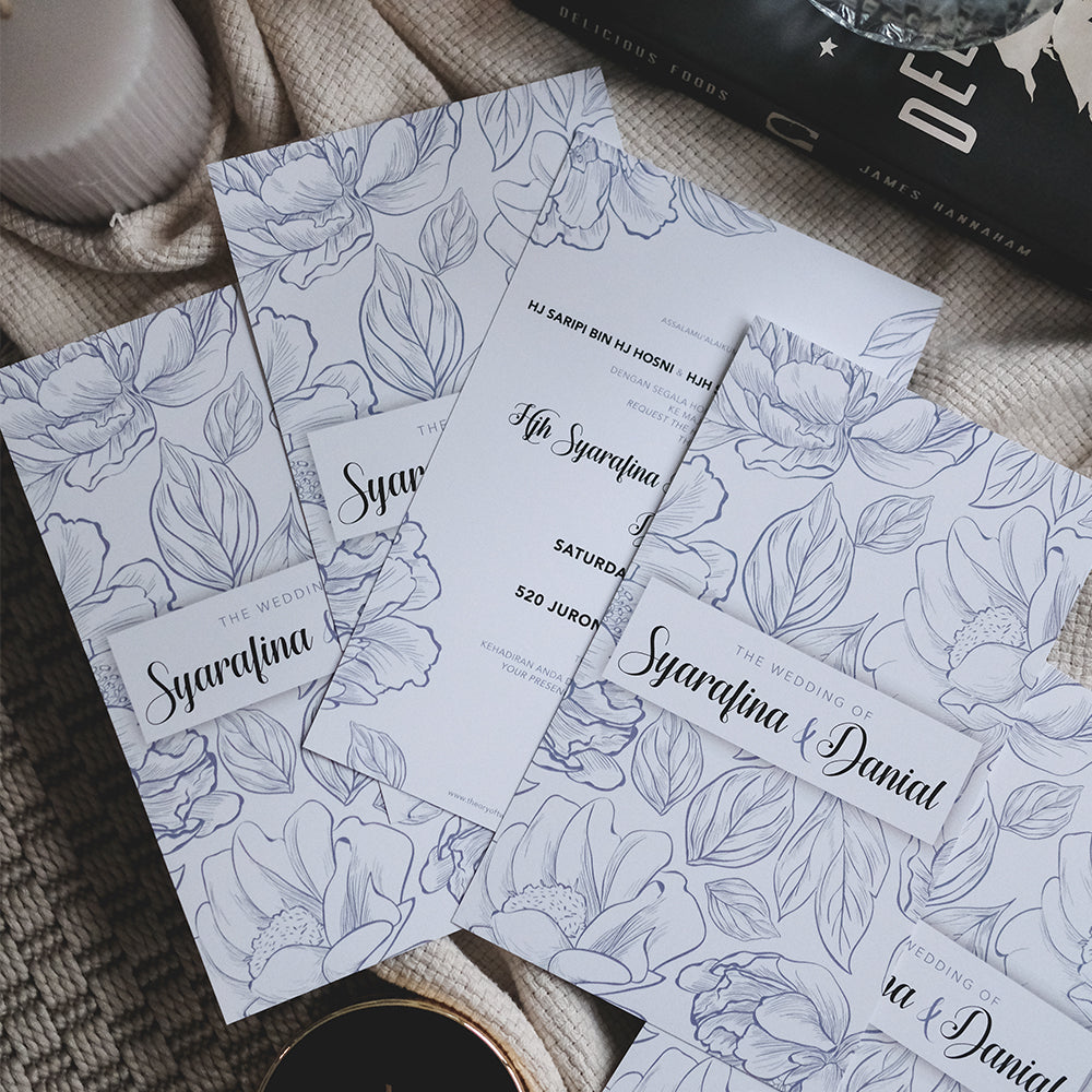Pretty Floral Outline Wedding Invitations | Singapore Wedding Card