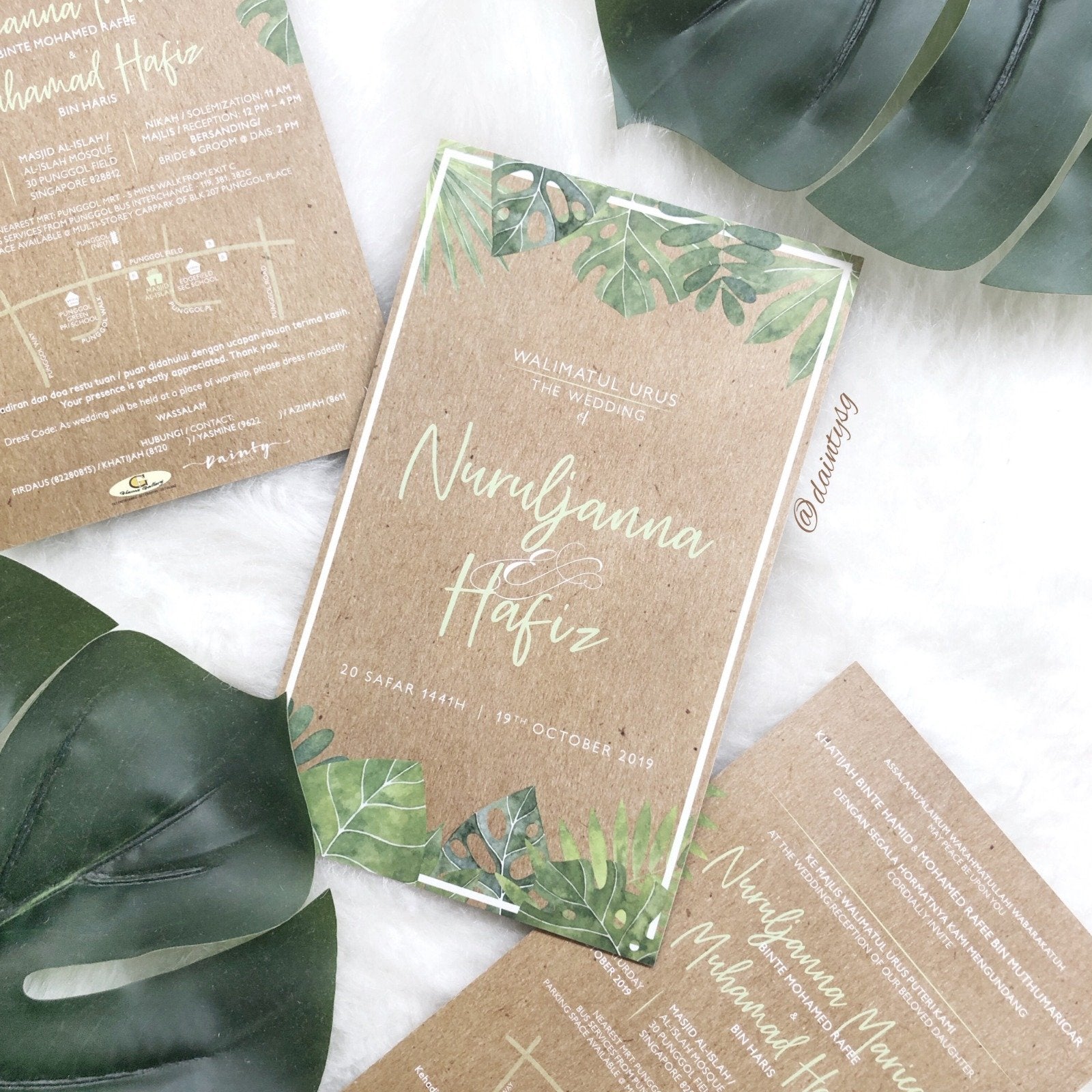 Rustic Monstera Wedding Invitations | SG Modern Wedding Invitations