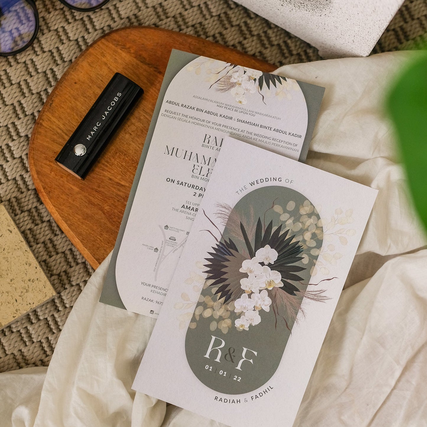 Romantic Pampas in Olive Green Wedding Invitations Suite | Singapore Wedding Card