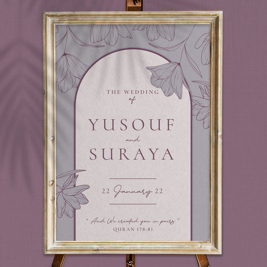 Bloom Hand Illustrated Floral Welcome Board | Wedding Welcome Sign 