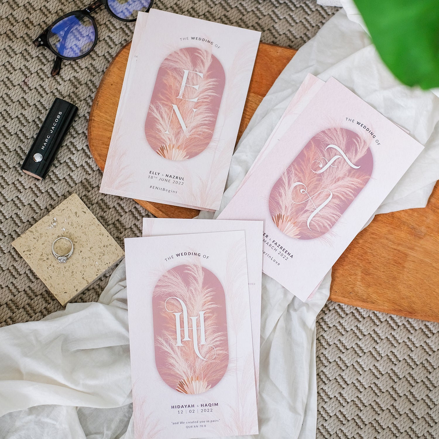 Brown Hues Bohemian Pampas Grass Wedding Invitations Suite | Singapore Wedding Card