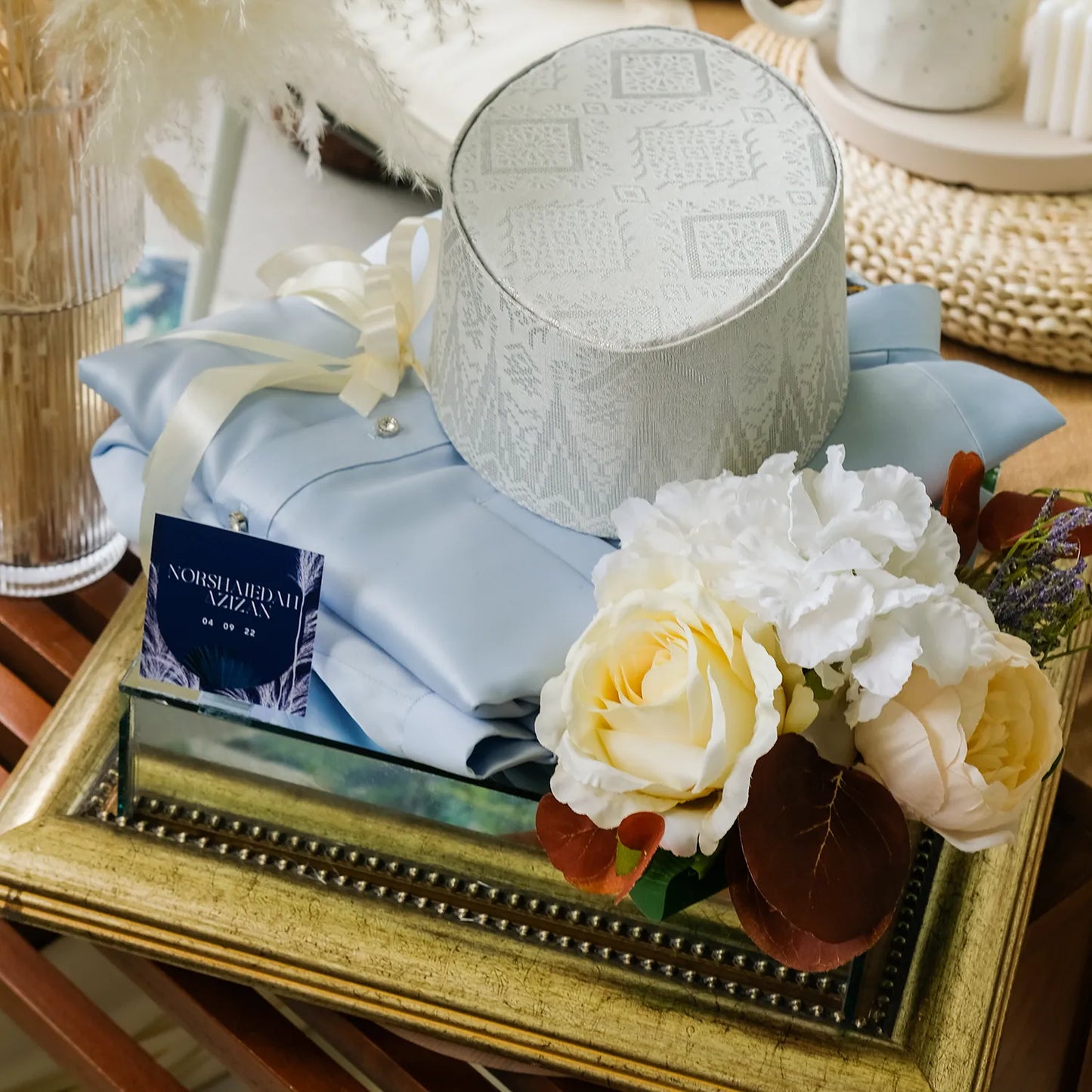 COPPER/ GOLD MIRRORED-BASE WEDDING GIFT TRAY (GUBAHAN)