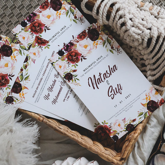 Burgundy Marsala Floral Wedding Invitations | Wedding Card SG