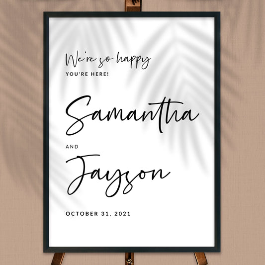 We're So Happy That You're Here Wedding Welcome Board Sign