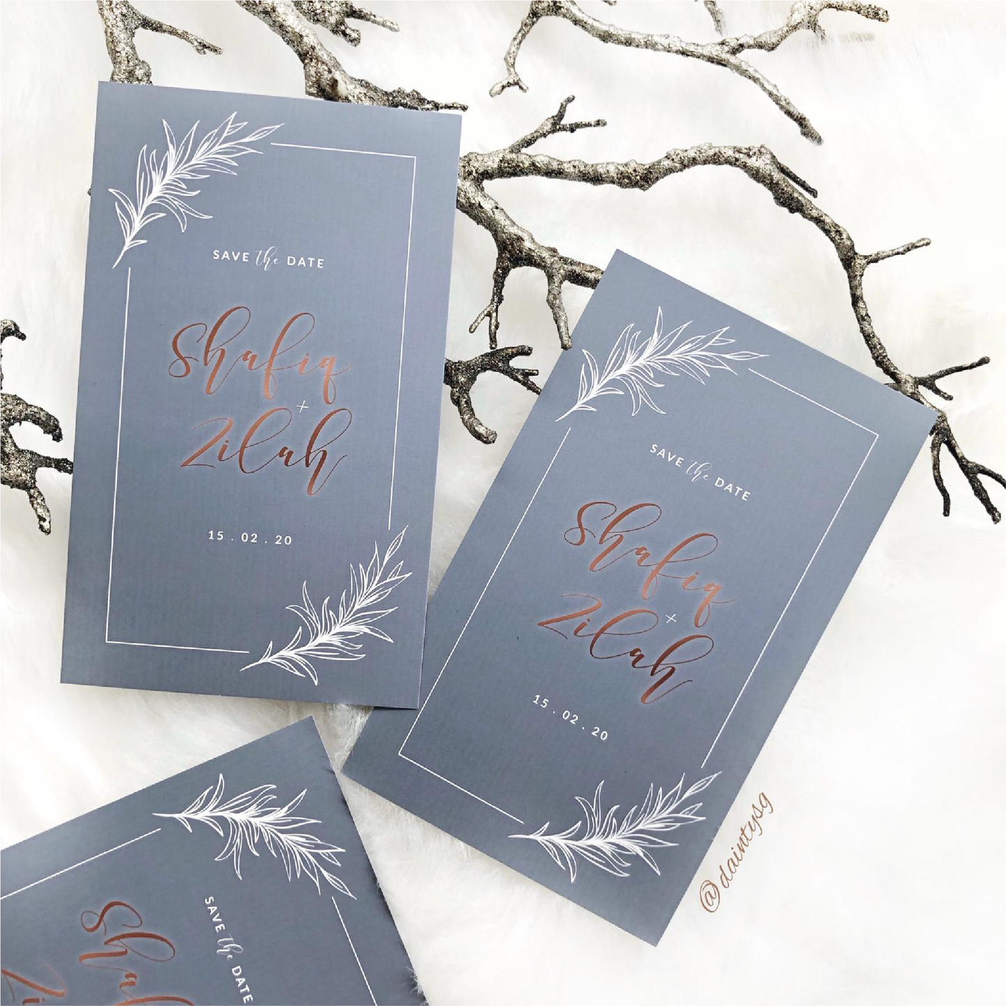 STONE GREY AND ROSE GOLD MODERN WEDDING INVITATION