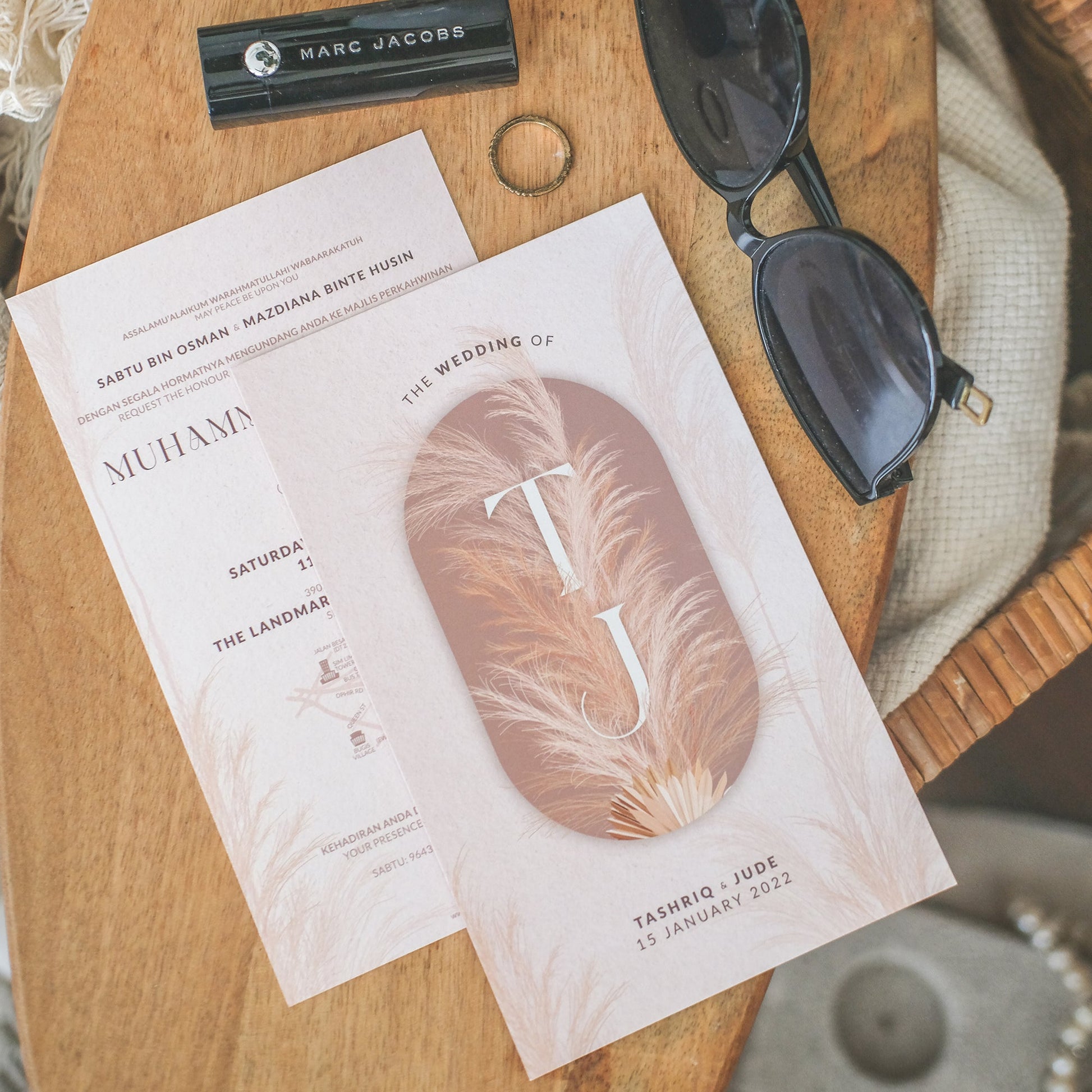 Brown Hues Bohemian Pampas Grass Wedding Invitations Suite | Singapore Wedding Card