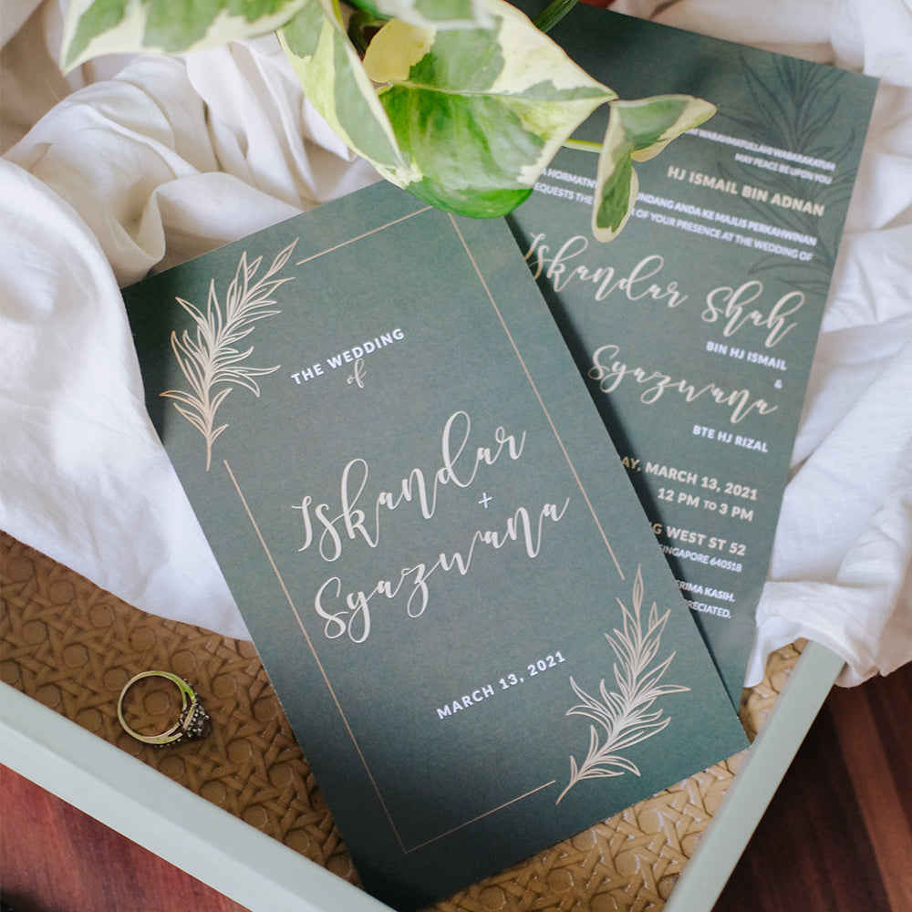 Olive Green Modern Wedding Invitations | Singapore Wedding Card