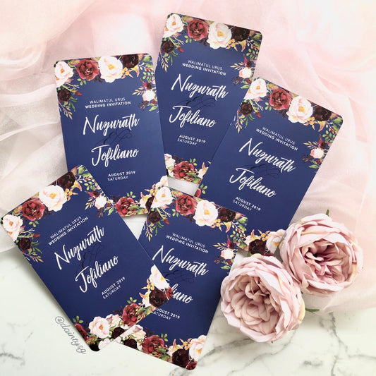 Burgundy Marsala On Navy Blue Invitations | Wedding Card SG