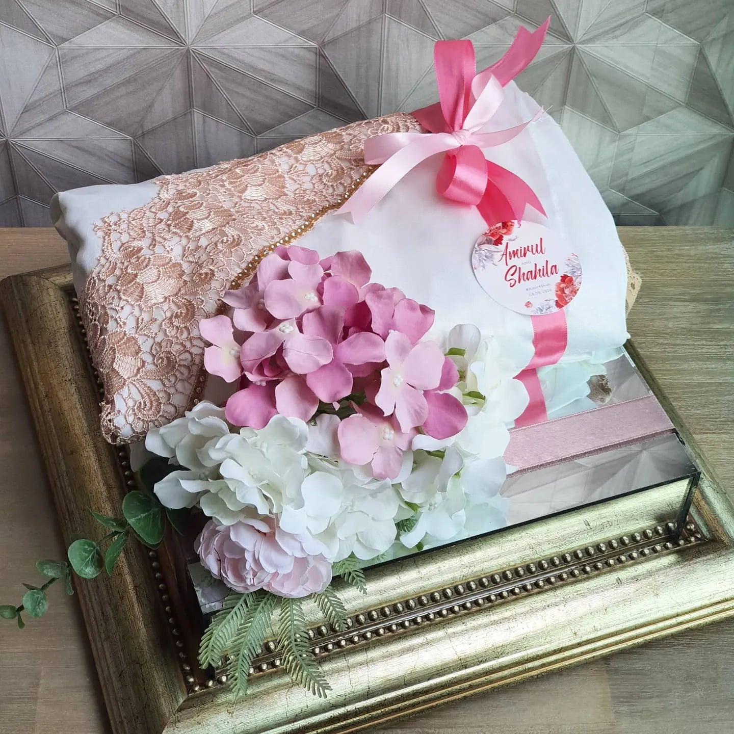 COPPER/ GOLD MIRRORED-BASE WEDDING GIFT TRAY (GUBAHAN)