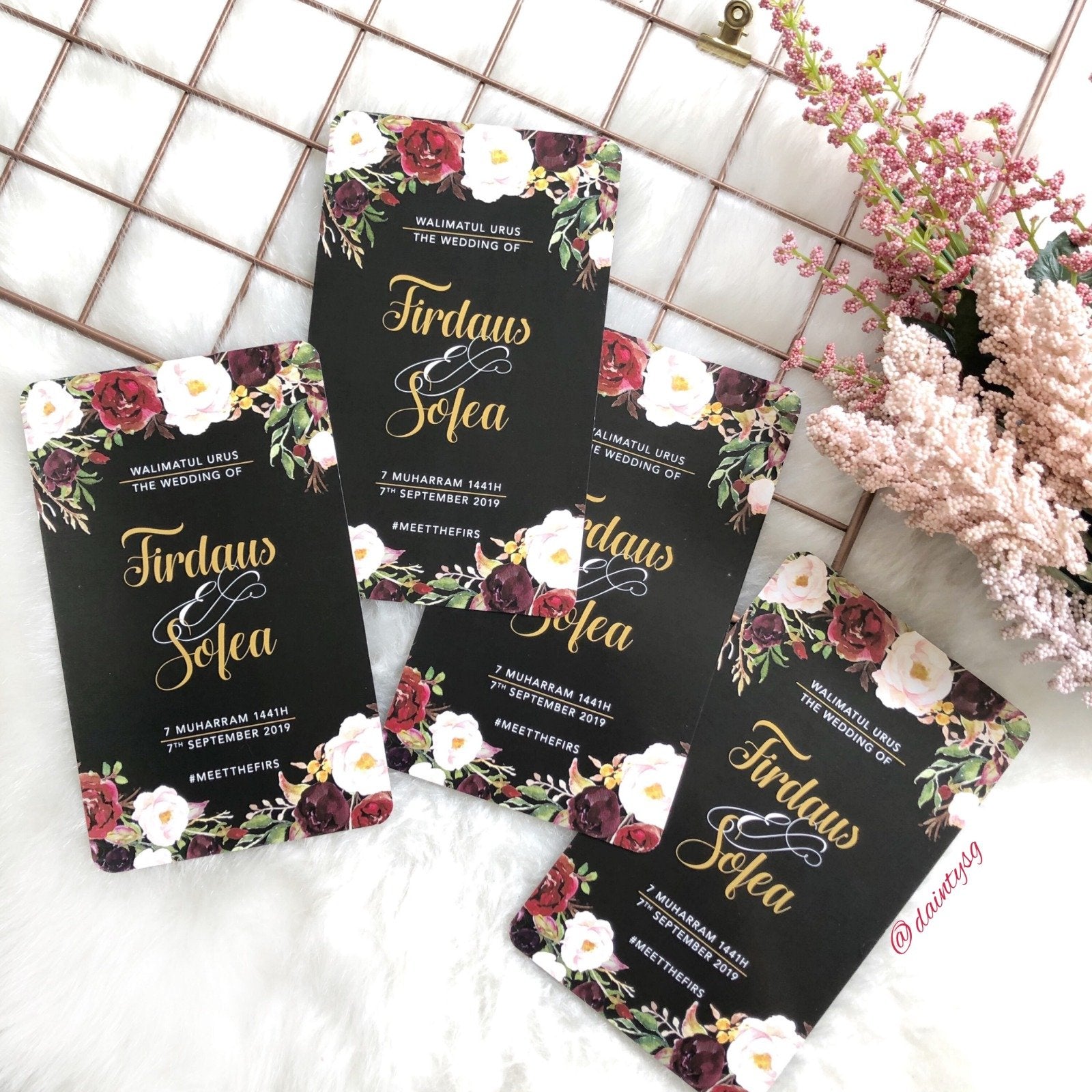 Burgundy Marsala On Black Wedding Invitations | Wedding Card SG