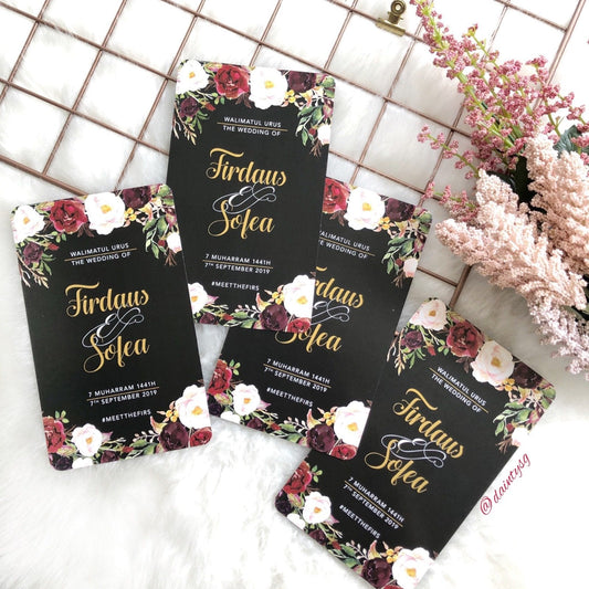 Burgundy Marsala On Black Wedding Invitations | Wedding Card SG